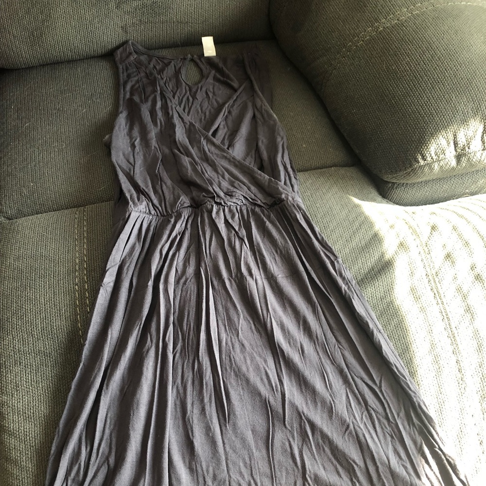 Gray/blue solid print below knee length dress